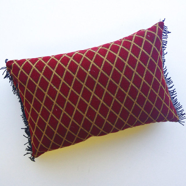 CUSHION, Red Gold Diamond Pattern w Fringing